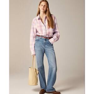 J.Crew Relaxed Button Up Shirt Womens XXL Pink Yellow Plaid Flannel Long Sleeve